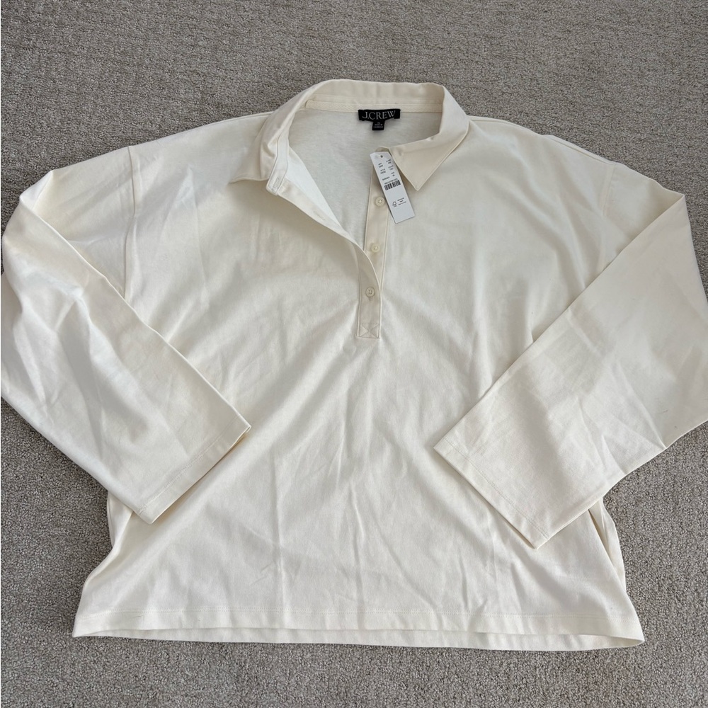J. Crew Women’s XL Ivory Half Button-Up Polo Oversized New With Tags